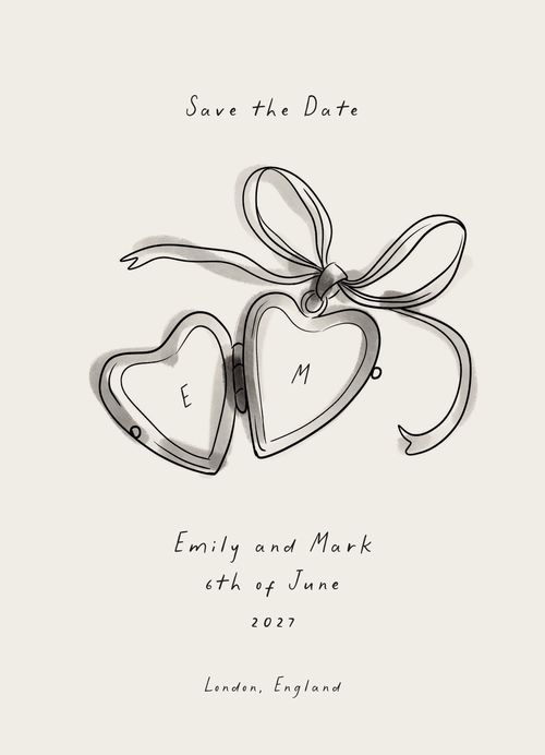 Brides + Minted Vintage-Inspired Save-the-Date With Illustrated Locket and Bow Detail