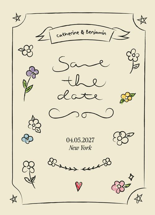 Brides + Minted Save-the-Date With Illustrated Floral Details