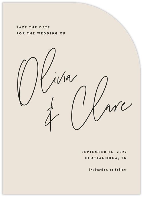 Brides + Minted Typography Save-the-Date With Unique Card Shape