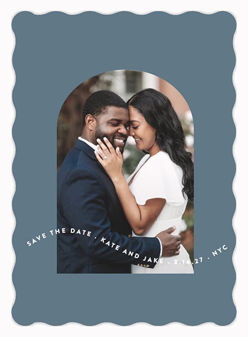 Brides + Minted Blue Photo Save-the-Date With Squiggly Border
