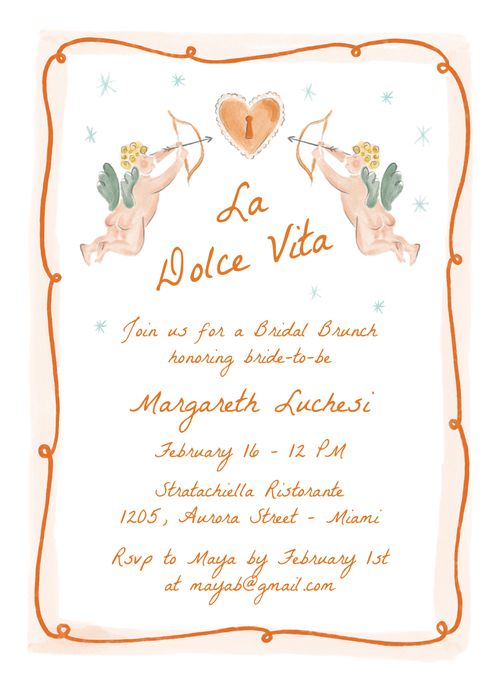 Minted + Brides Wedding Color of the Year 2025 Verona Sunset Artfully Hand-Drawn Bridal Shower Invitation
