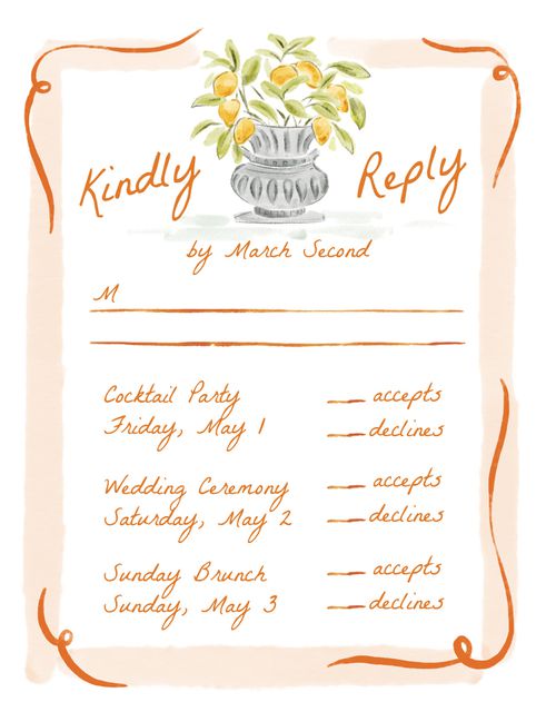 Minted + Brides Wedding Color of the Year 2025 Verona Sunset Artfully Hand-Drawn RSVP Card
