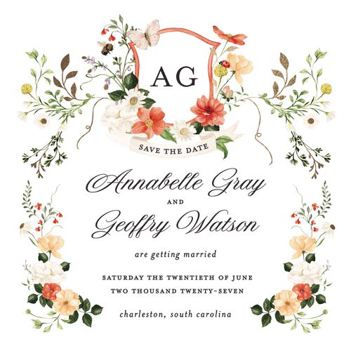 Minted + Brides Wedding Color of the Year 2025 Verona Sunset Whimsical Romance Save-the-Date Card