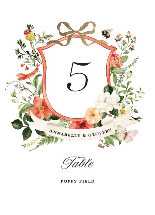 Minted + Brides Wedding Color of the Year 2025 Verona Sunset Whimsical Romance Table Number