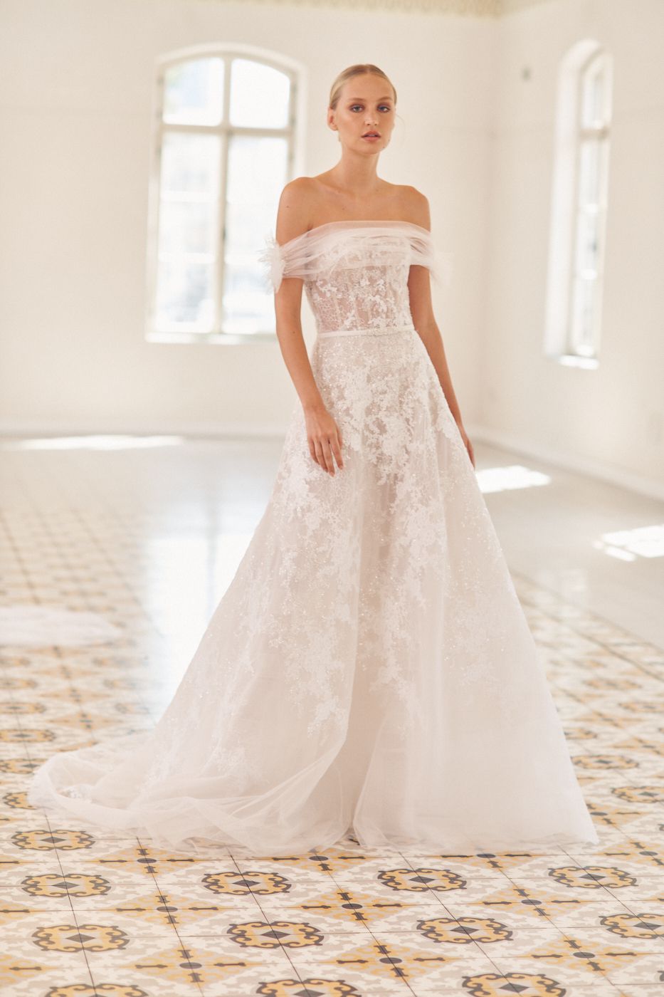 off-the-shoulder wedding dress