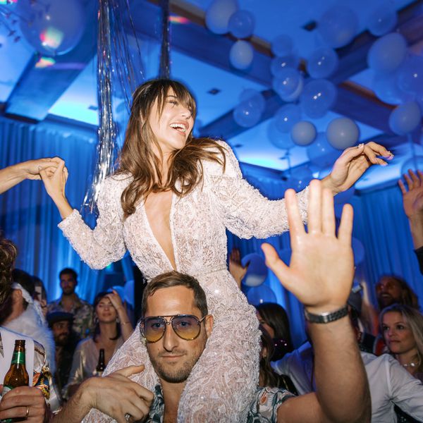 Bridal party and guests getting down on the dance floor