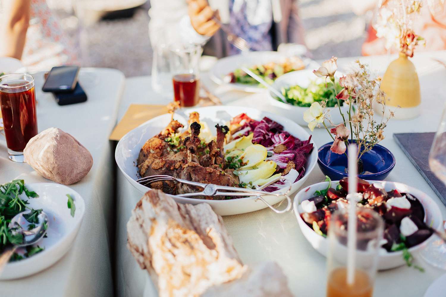 Wedding Reception Tables With Family-Style Food Service