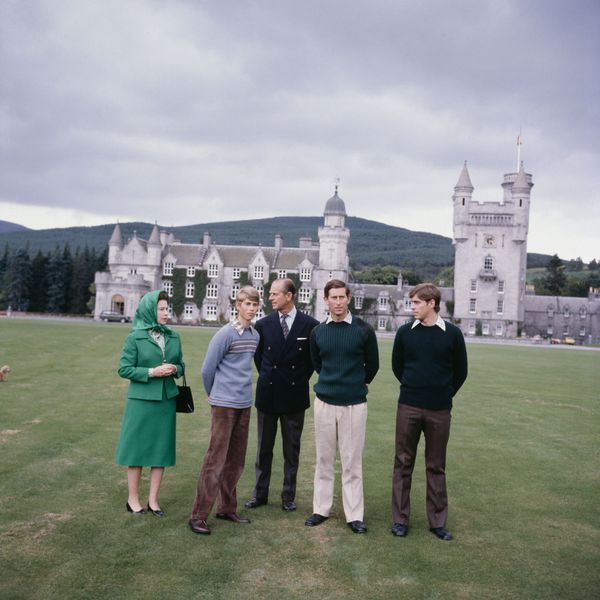 Queen Elizabeth II, Prince Philip, and Their Sons Outside Balmoral Castle