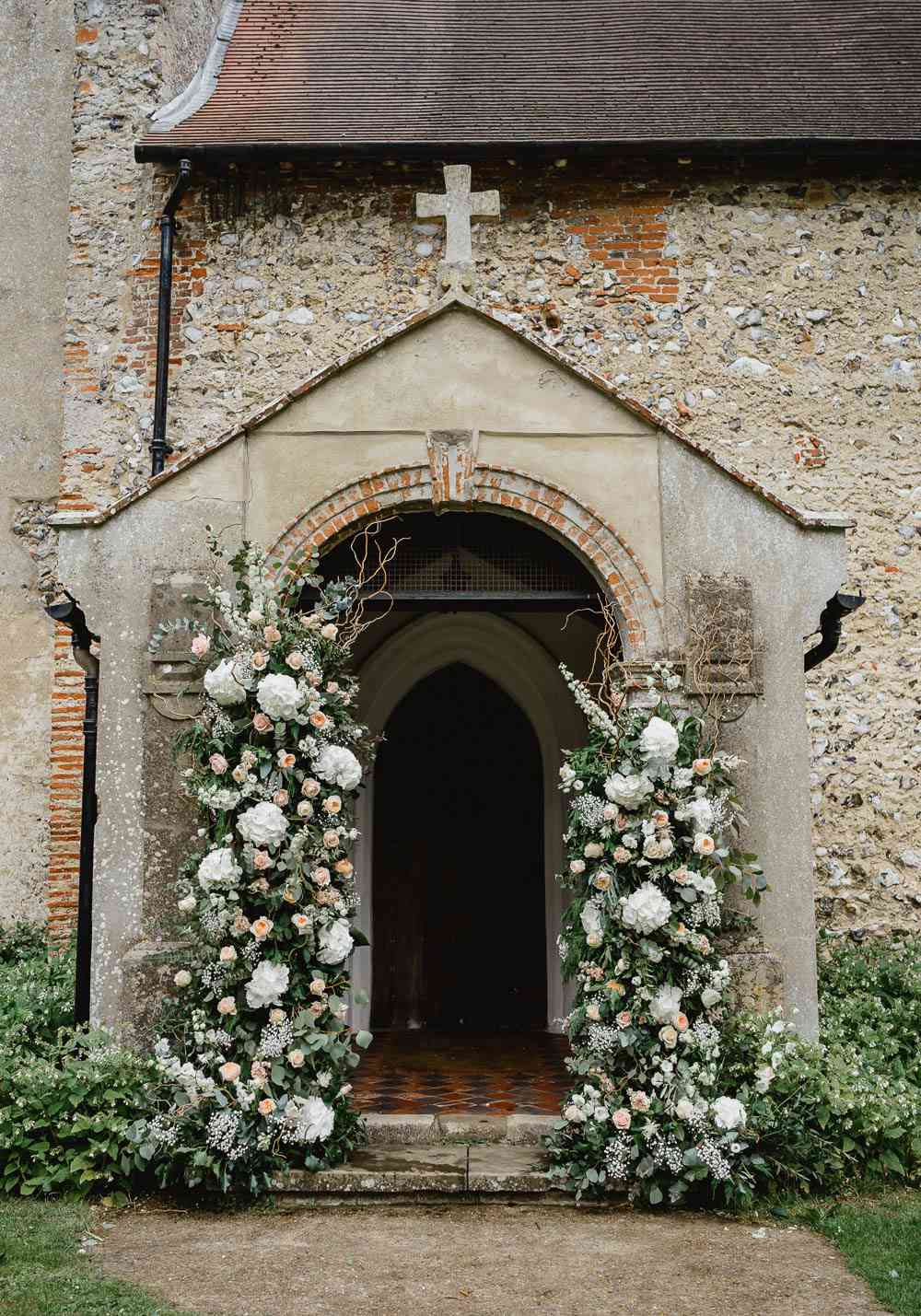 Church entrance with florals