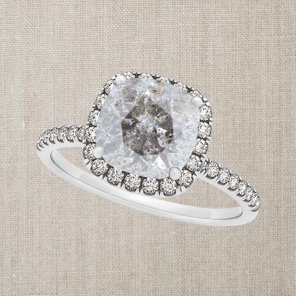 Salt-and-Pepper Diamond Halo Engagement Ring