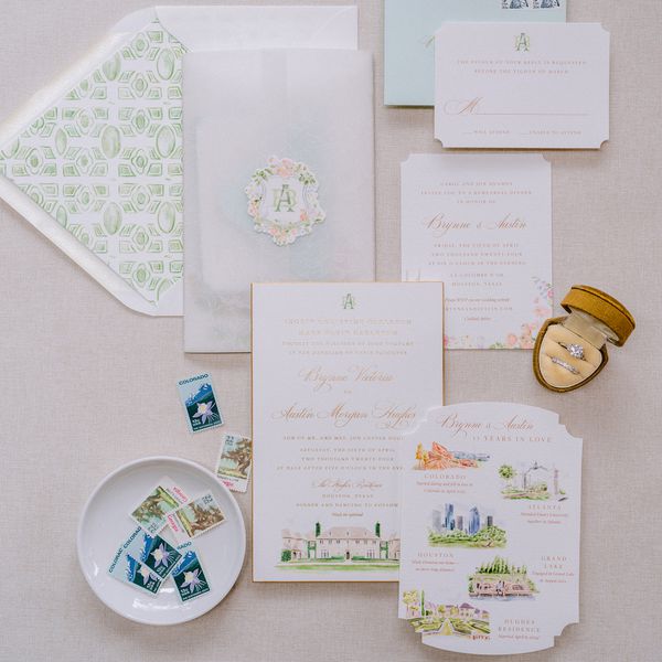 Pastel Wedding Invitation With Illustrated Landmarks