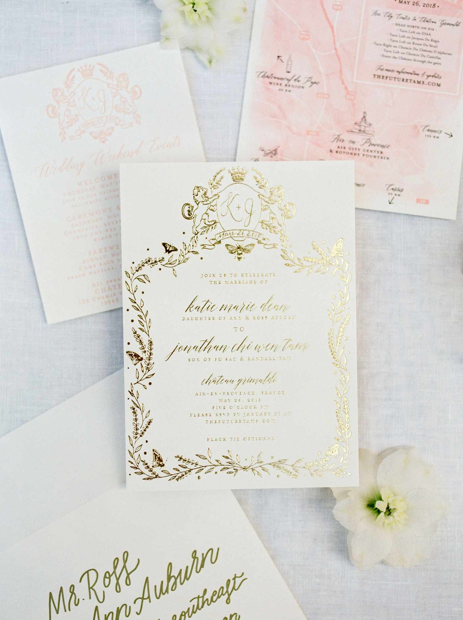 gold foil invitation suite