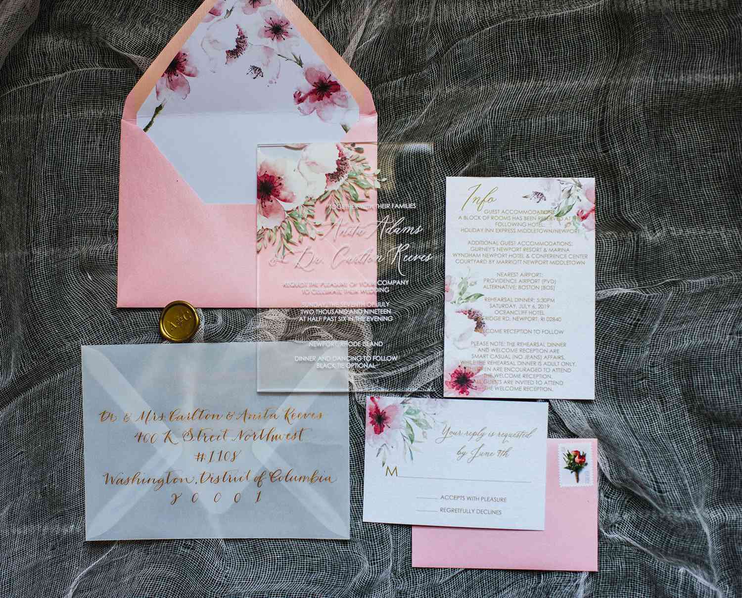 acrylic floral invitation