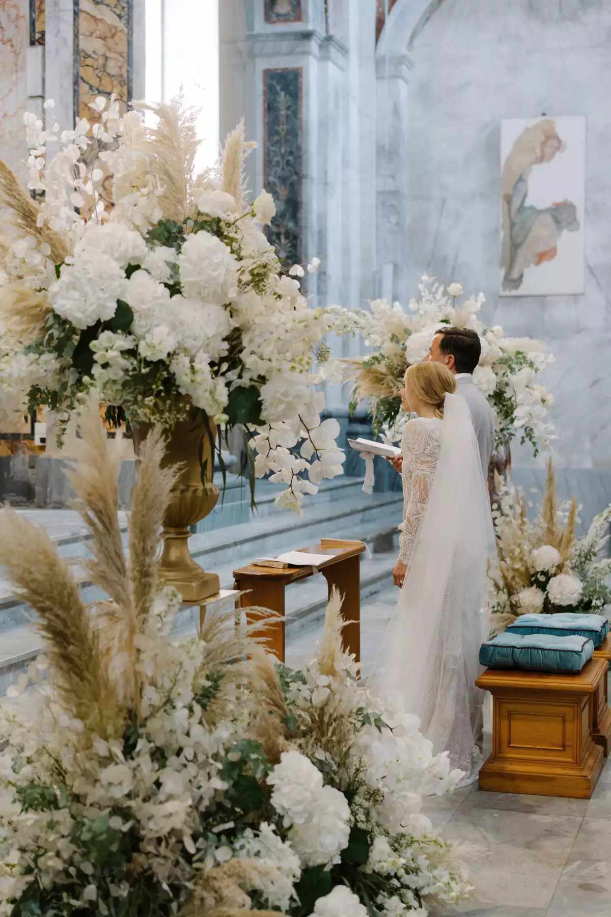 church with all white florals