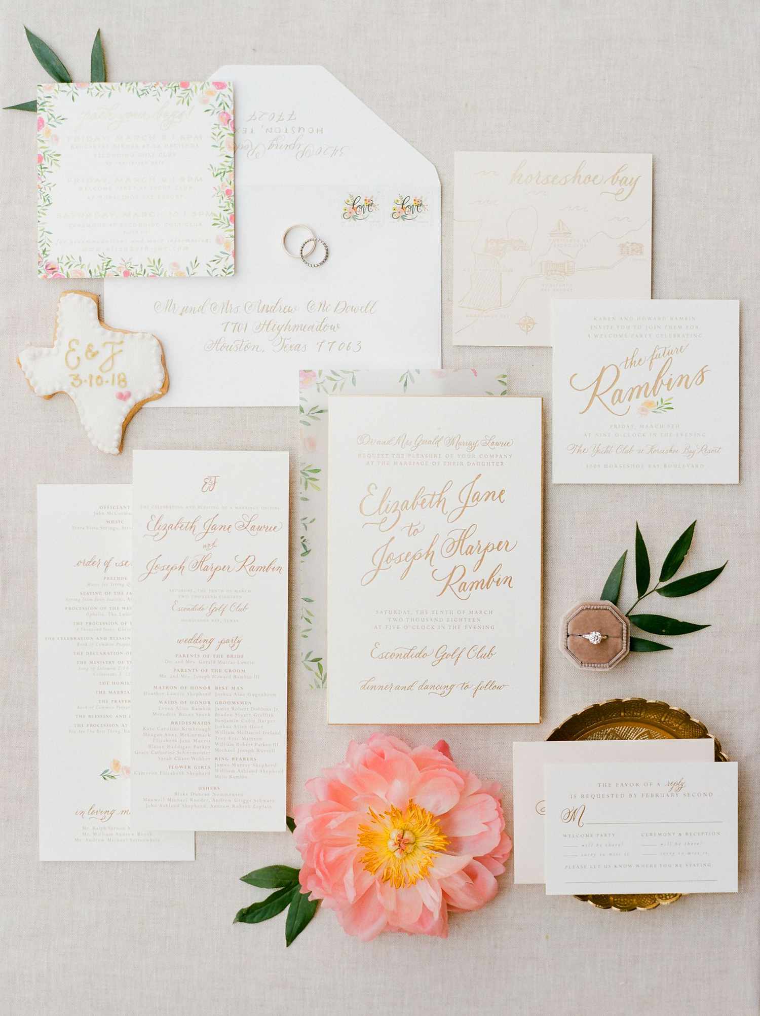 gold and floral wedding invitation