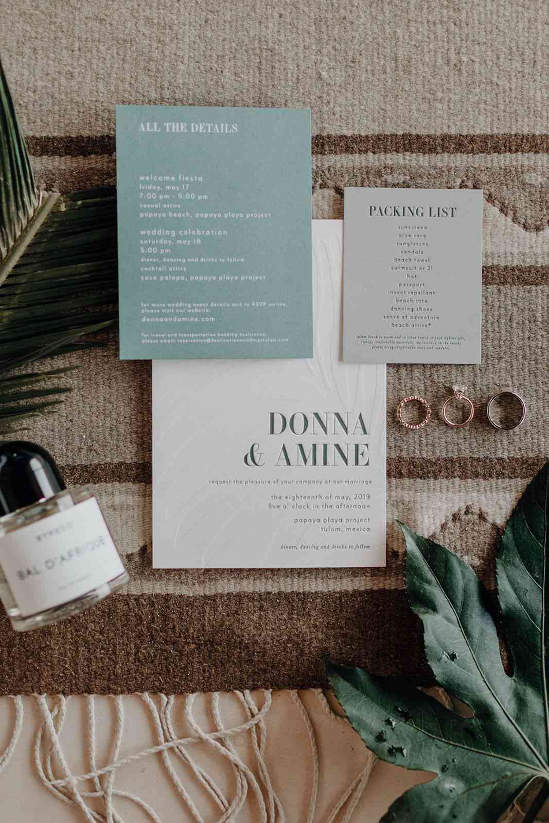 simple wedding invitations with teal, gray, and cream colors