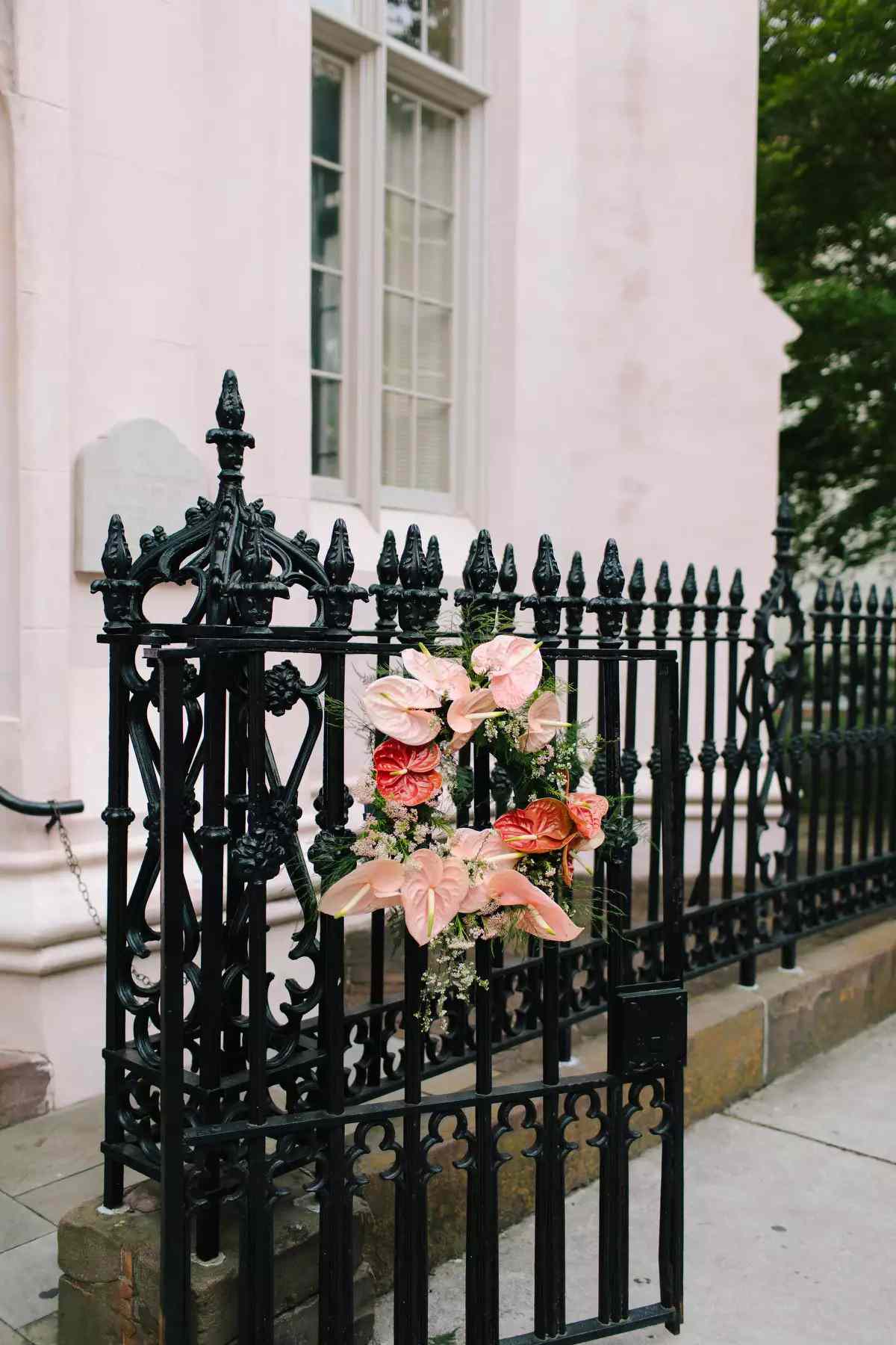 iron church gate with florals