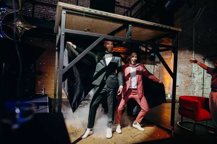 Couple making theatrical reception entrance