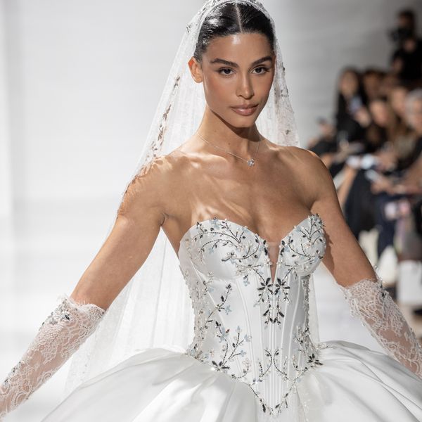Corset V-Line Wedding Dress With Ball Gown Skirt, Lace Gloves, and Veil
