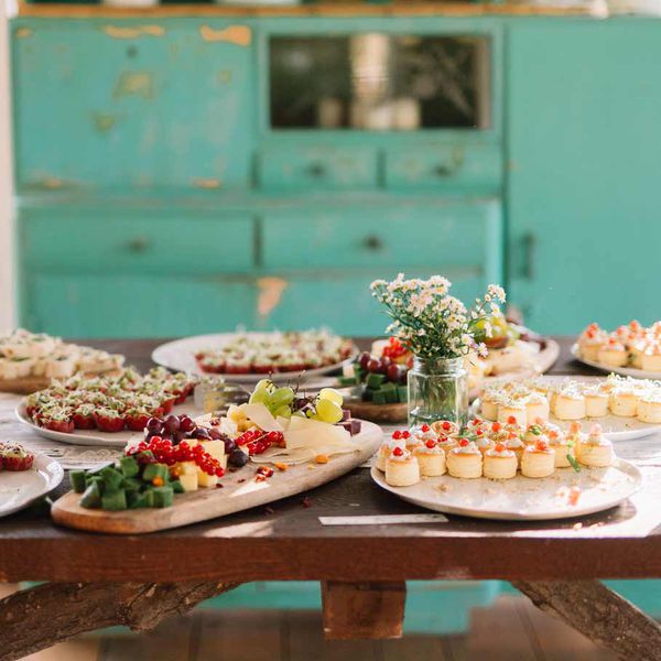 wedding buffet table with florals