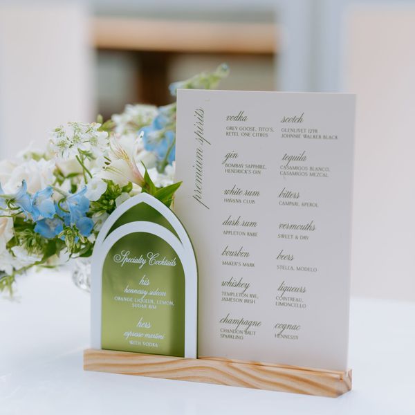 Wedding Bar Menu With Arch-Shaped Signage