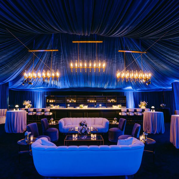 Wedding After-Party Covered in Draping With Blue Uplighting