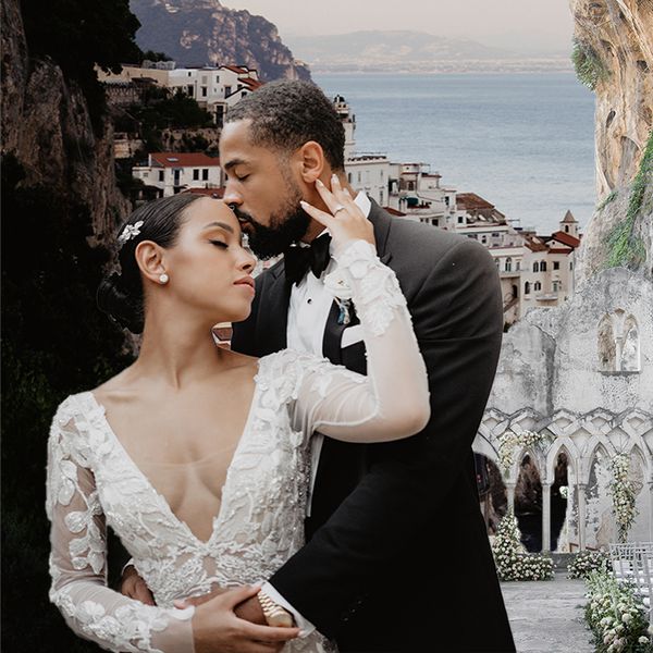 Bride and Groom Portrait Overlooking European City