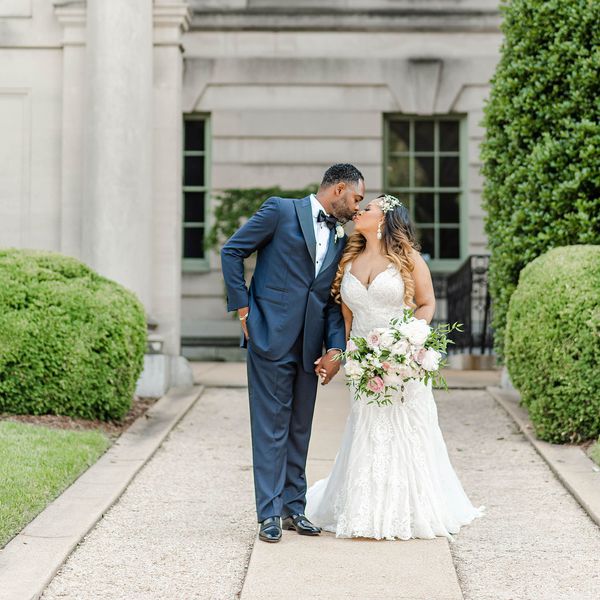 bride and groom kissing