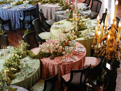 Round Wedding Tables With Mix-and-Match Linens and Moss Garland