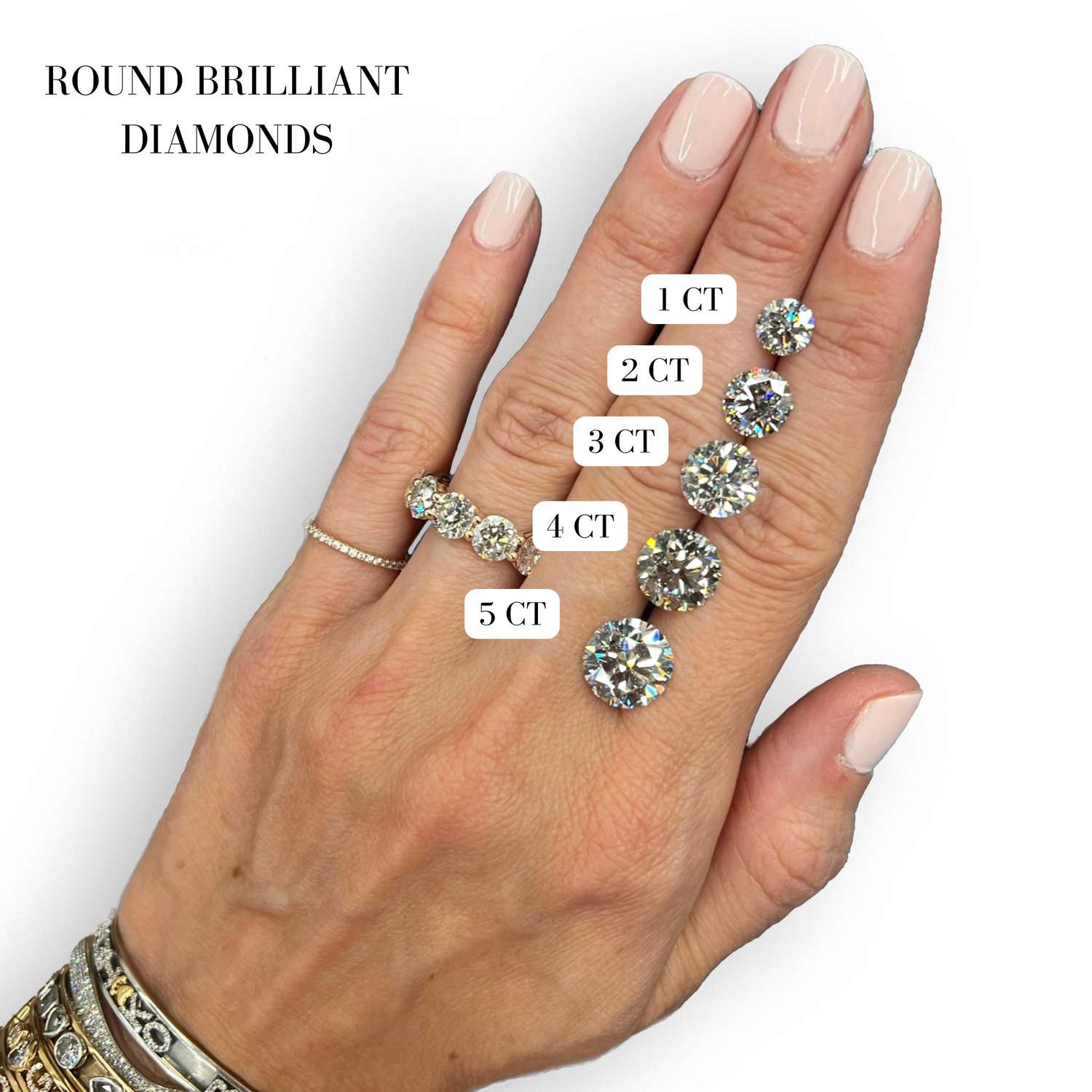 round brilliant diamonds ranging from 1 ct-5ct