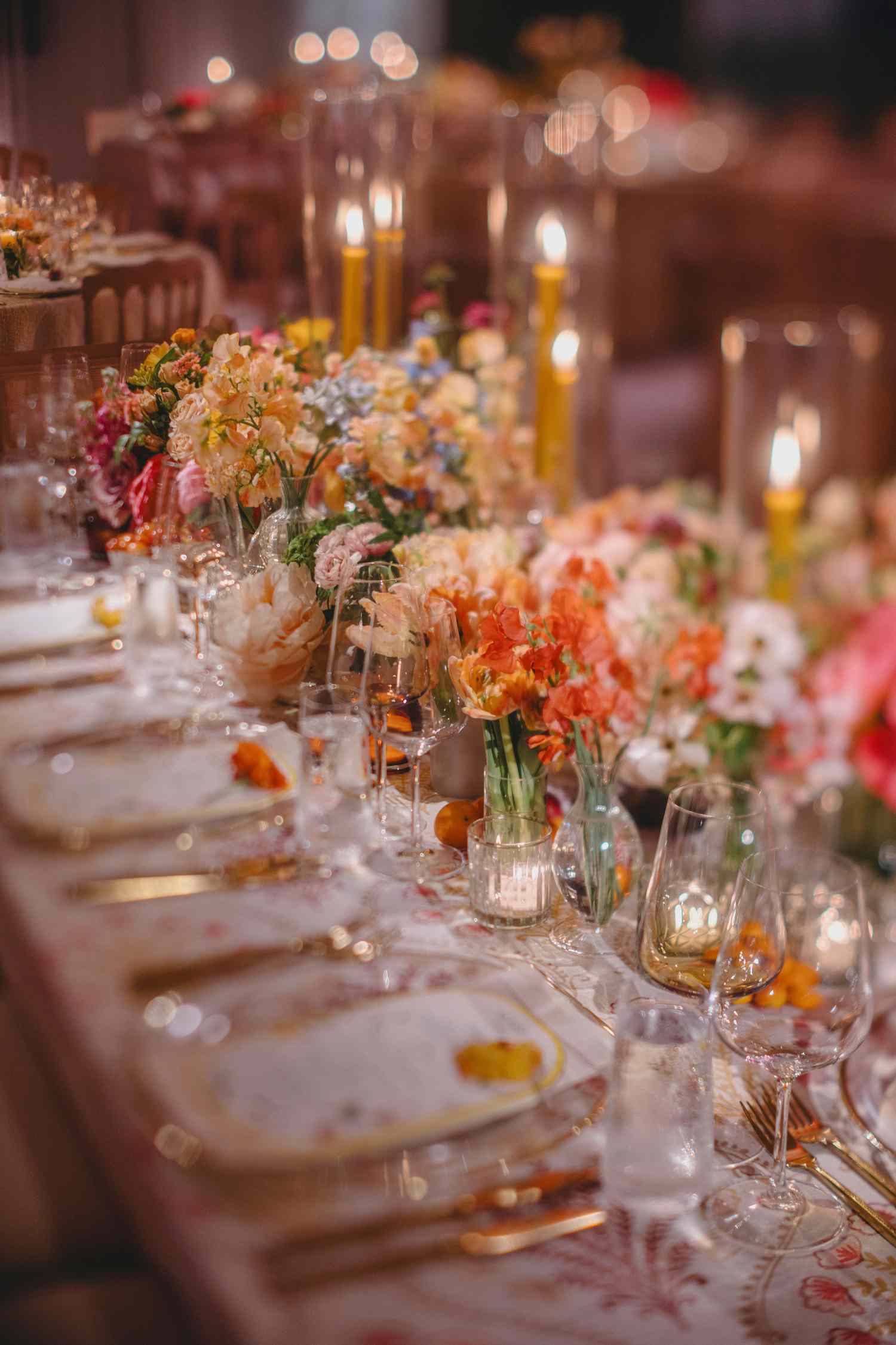 Wedding Centerpiece With Candles and Flowers
