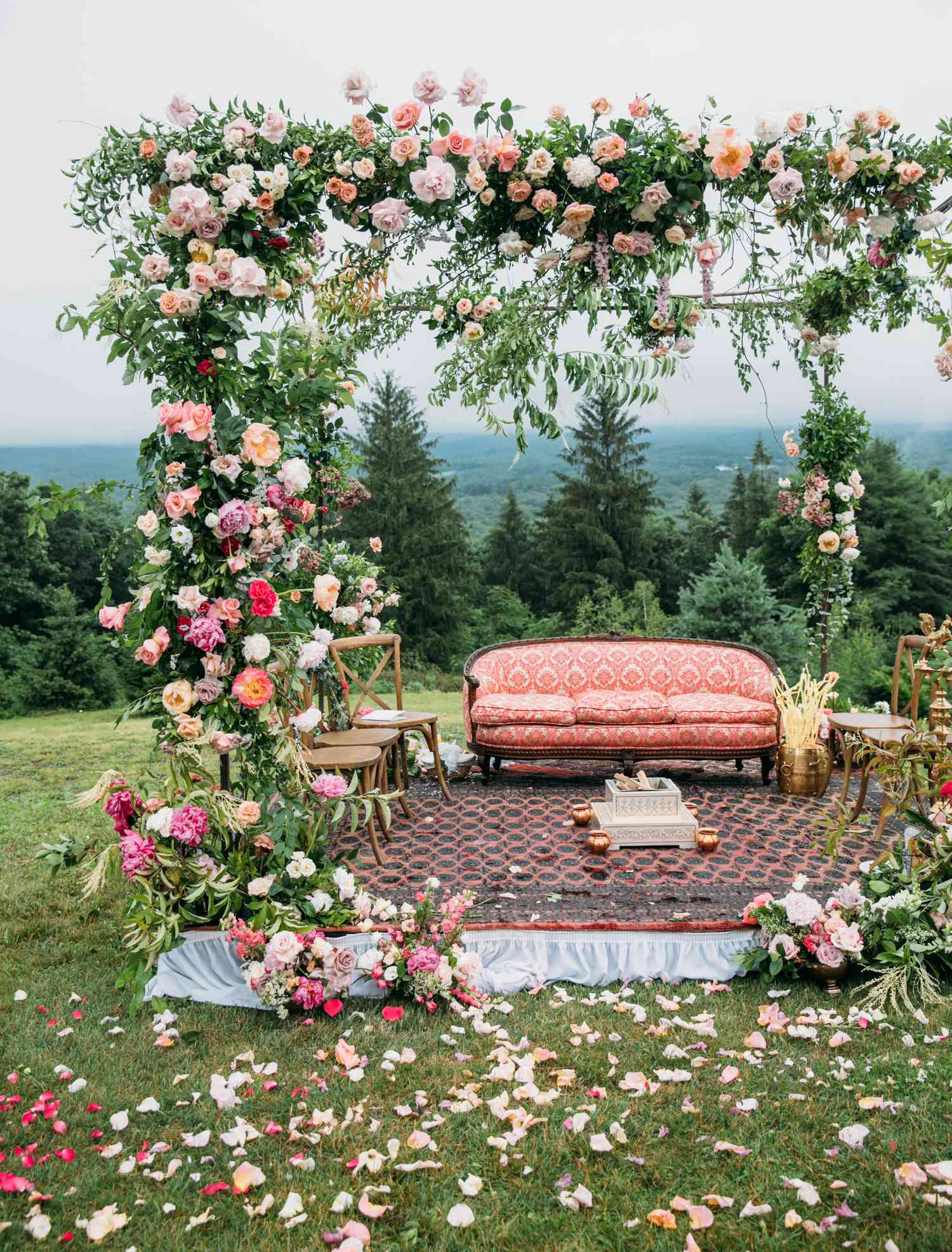 mandap decorated with pink roses of all shades
