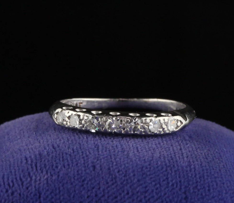 The Antique Parlour Vintage Retro Platinum Hammerman Brothers Diamond Half Eternity Band Ring