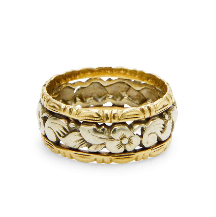 Fred Leighton Antique 14K Yellow Gold Flower Engraved Wedding Band