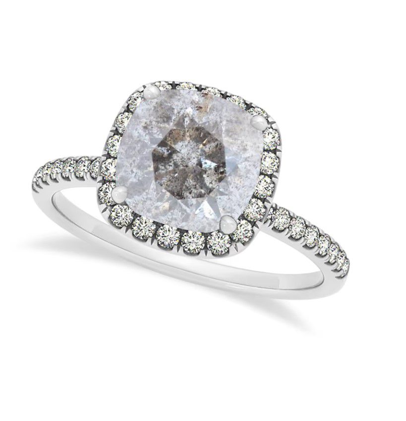 Allurez Cushion Salt-and-Pepper Diamond Halo Engagement Ring