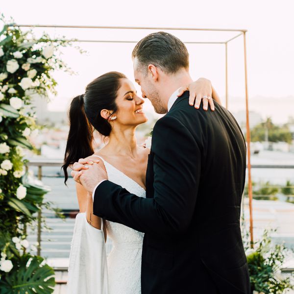 Bride and groom dancing