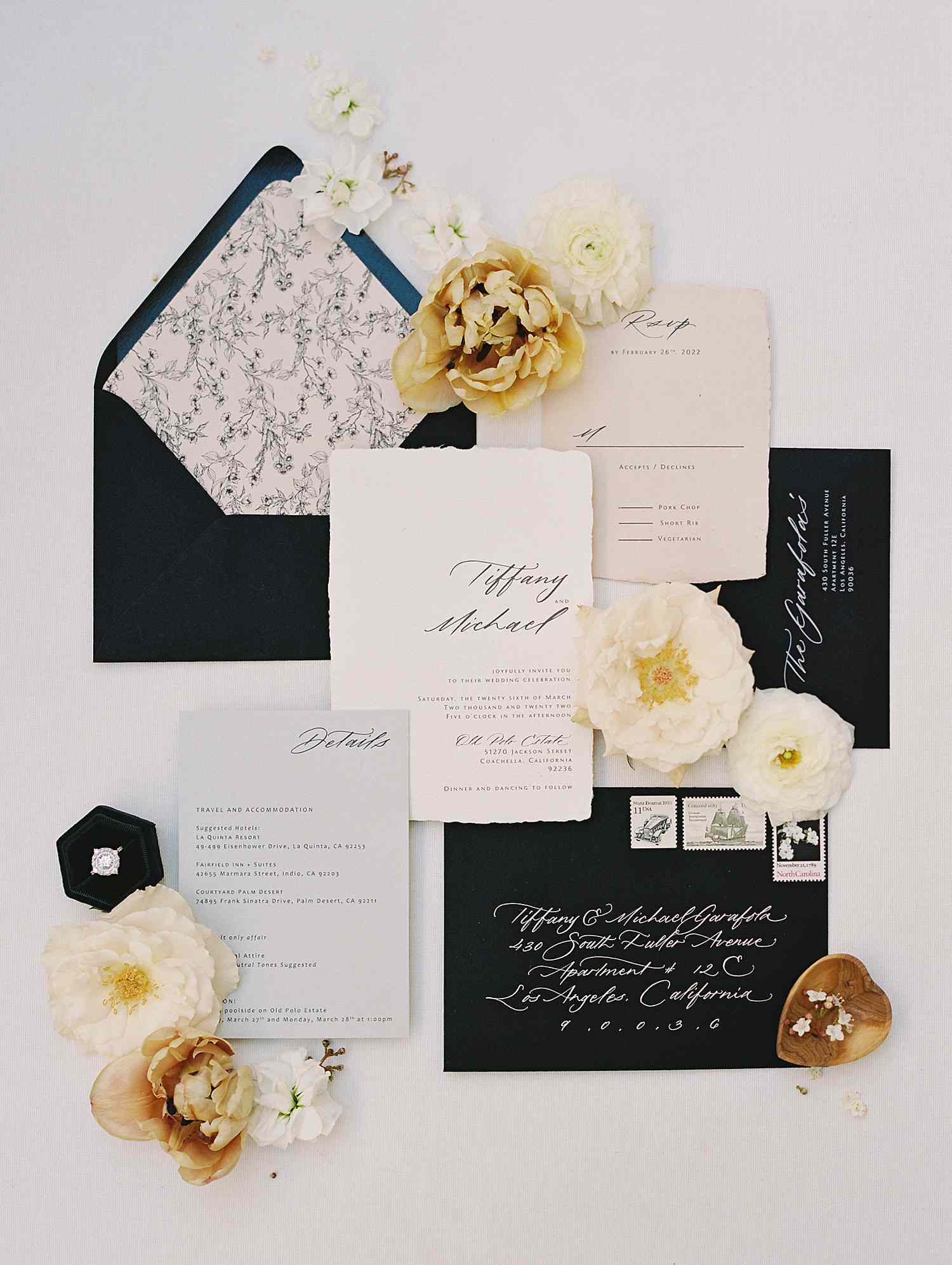 Tiffany and Michael's black and white invitations