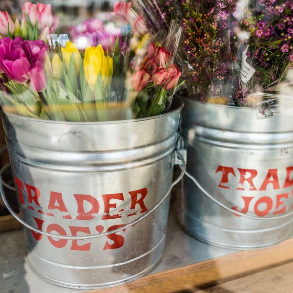 Buckets of Trader Joe's Flowers