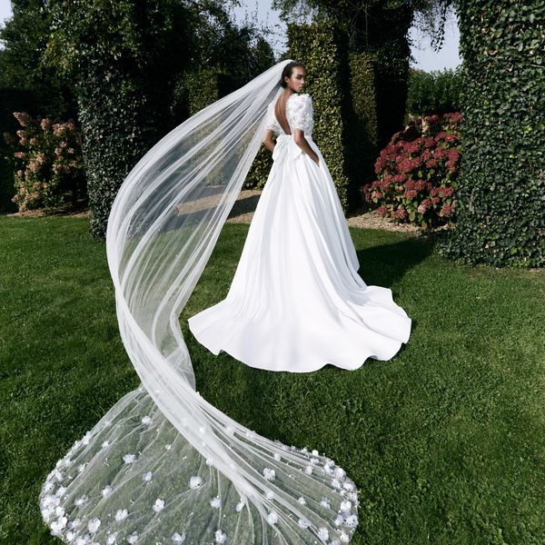 White Wedding Dress With Short Sleeved Sequin Top, Long Skirt, and Veil