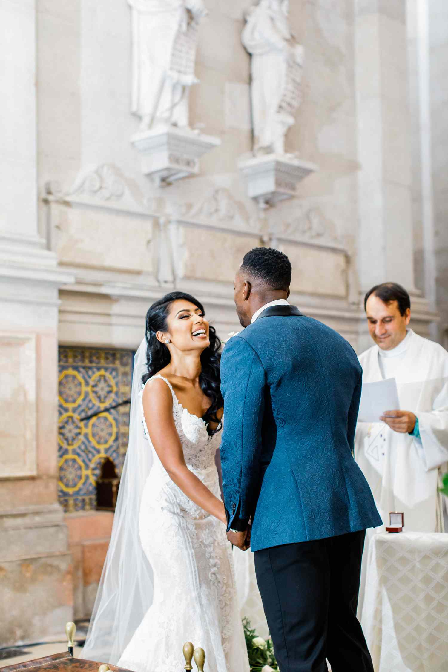 Bride and Groom Exchanging Vows During Christian Wedding Ceremony