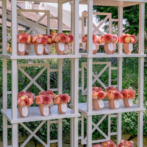 Wedding Escort Cards Attached to Potted Flowers