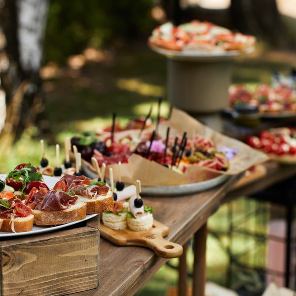 Wedding Charcuterie Served on Wood Boards and Trays