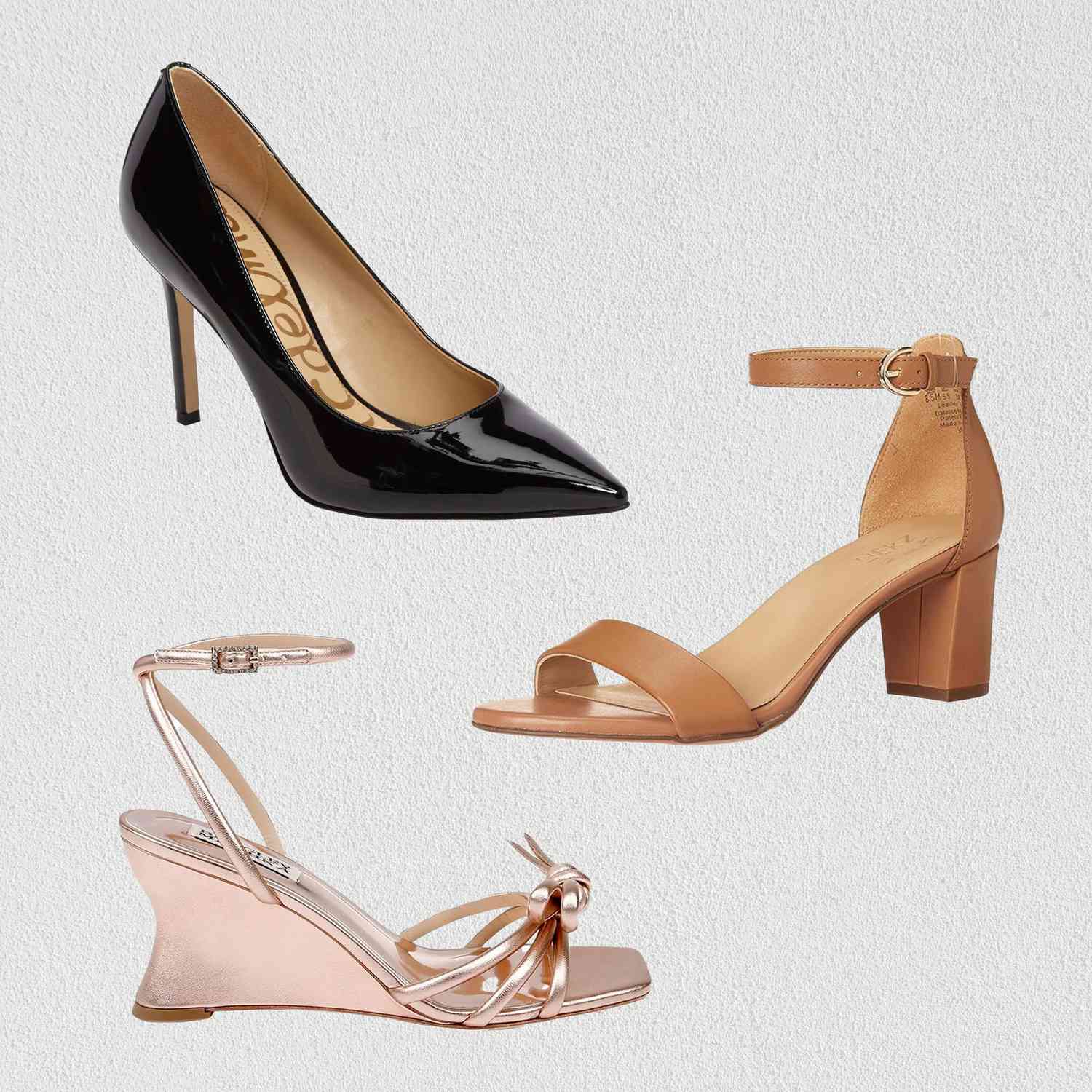 Wedding Guest Shoes on a textured off-white background