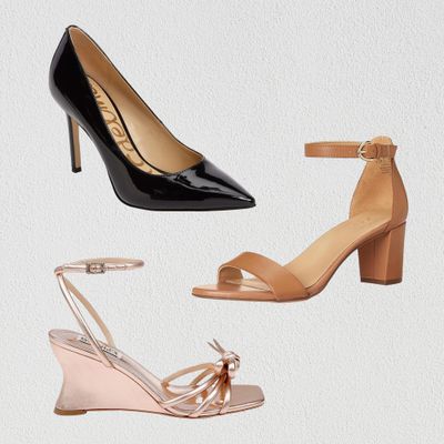Wedding Guest Shoes on a textured off-white background