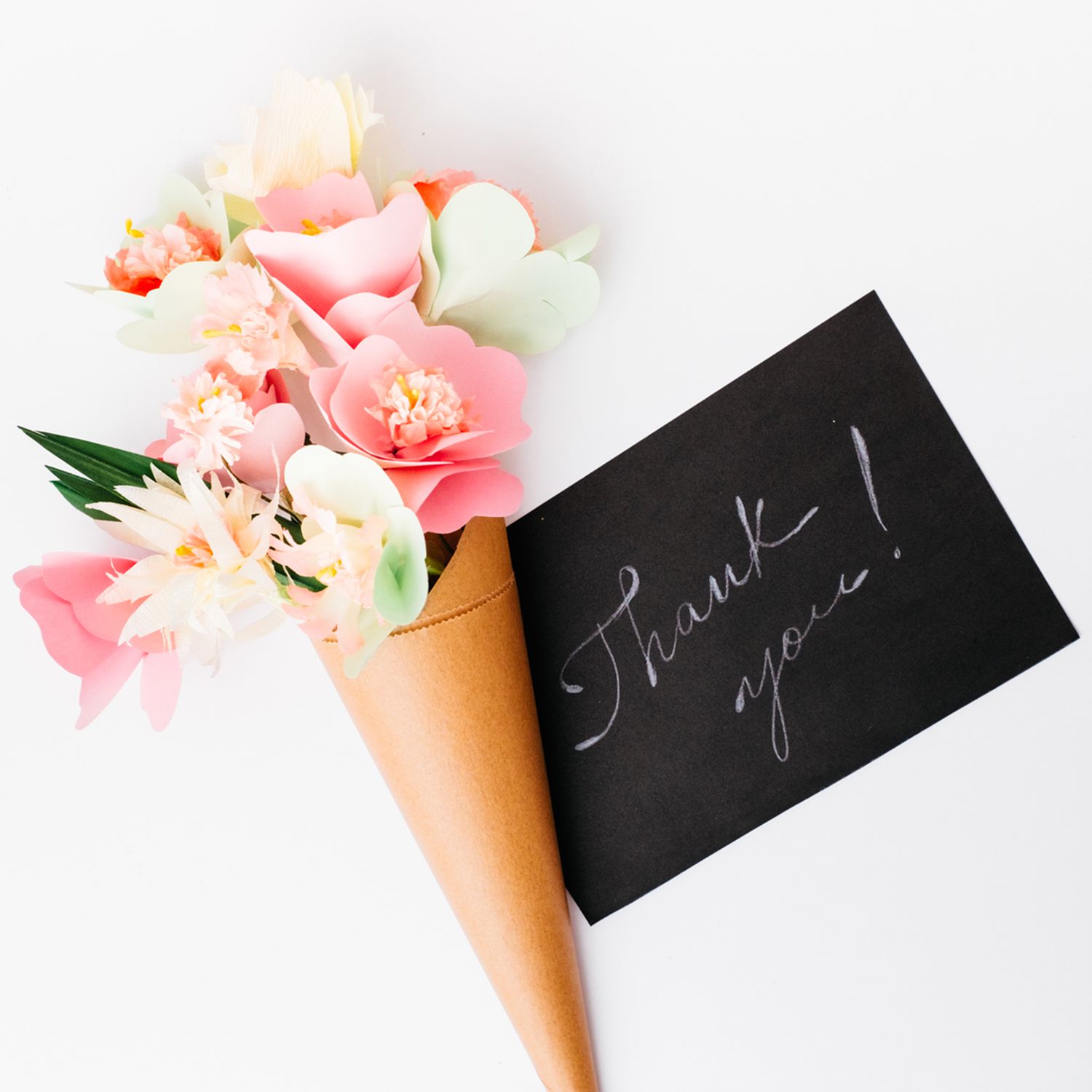 Handwritten Black Wedding Thank-You Card and Colorful Flowers