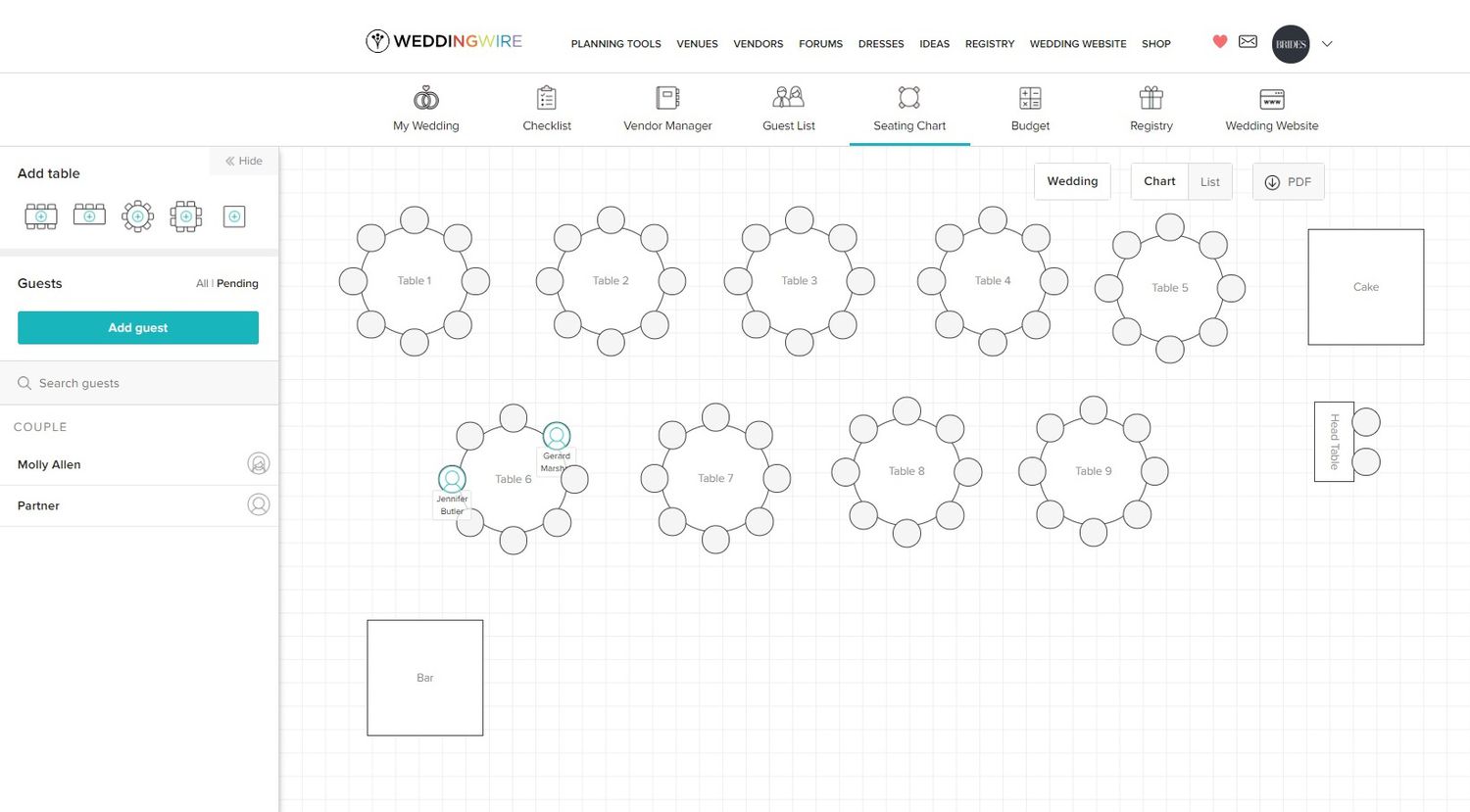 Wedding Wire seating chart tool