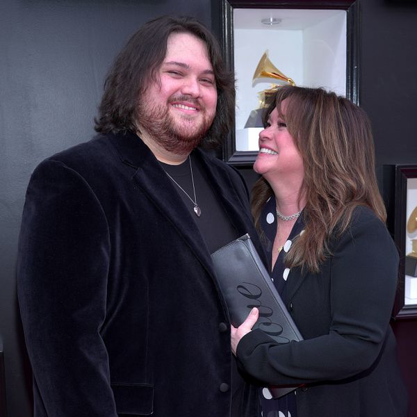 Valerie Bertinelli looking and beaming at Wolfgang Van Halen on the red carpet
