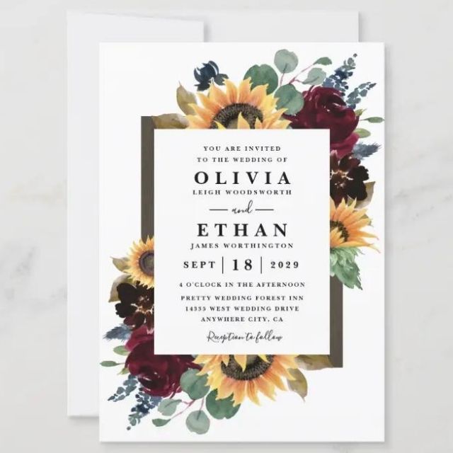 Zazzle Sunflower and Roses Wedding Invitation