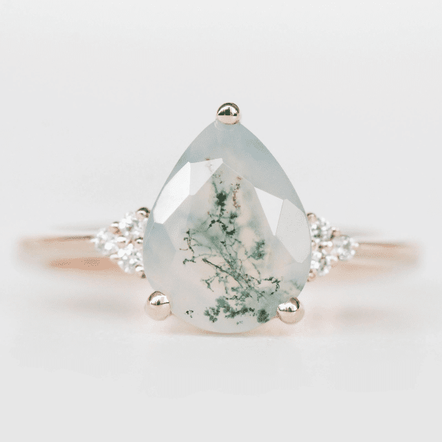 Pear Moss Agate and White Accent Diamonds -