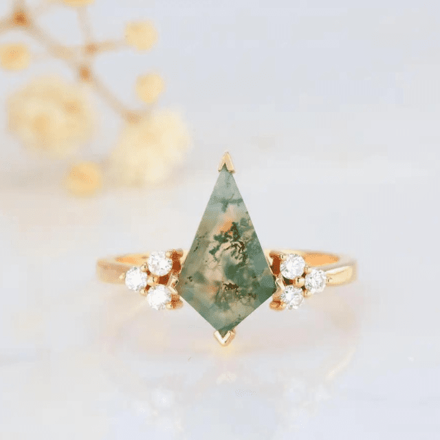 Moss Agate with Diamond Cocktail Ring